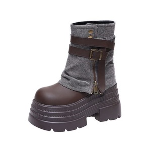 Bottes courtes pour femmes de petite taille, style britannique, design denim, semelle épaisse, décontractées et souples - Product Image 4