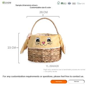 <span class=keywords><strong>Cesta</strong></span> de Regalo Moderna y Adorable con Diseño de Conejito de Pascua, Tejida a Mano con Jacinto de Agua, Asa de Jacinto de Agua, Forro Extraíble, Impresión Digital, para Niños, para la Caza de Huevos, Dulces y Juguetes - Product Image 3
