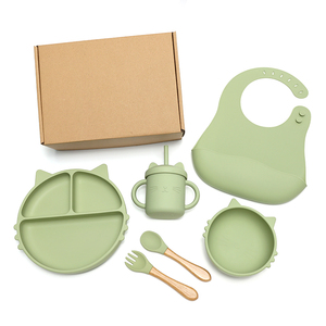 Factory BPA Free Food Grade Non-Toxic Silicone Baby <strong>Weaning</strong> Feeding Set with Animal Pattern Suction Plate Bowl Fork <strong>Spoon</strong> - Product Image 3