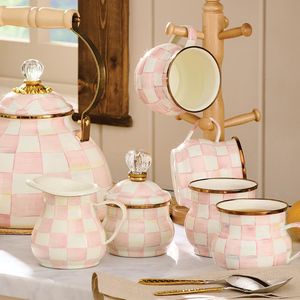 Bàn cờ lưới men Mug màu hồng-và-trắng Hồng Kiểm tra men Cup cho trà nóng độc đáo <span class=keywords><strong>drinkware</strong></span> - Product Image 2
