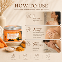 Scrub Corpo Carota e Curcuma 350g con Sale Marino per Raffinare la Texture, Cura Viso e Corpo e Luminosità Naturale