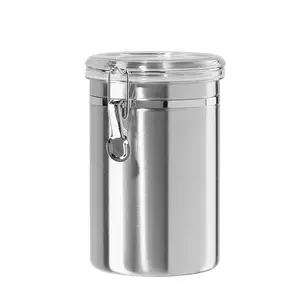 Với Nắp Acrylic Rõ Ràng Và Khóa Kẹp Hộp Đựng Thực Phẩm Kín Khí Jar Thép Nhà Bếp Canister