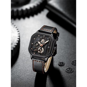 Montre à quartz pour homme de haute qualité, multifonctionnelle, avec calendrier, mouvement à quartz en cuir, cadran carré, luminescent - Product Image 6