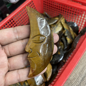 Venta al por mayor tallado a mano amarillo Ojo de Tigre piedra Luna cara estatua cristales y piedras estatua para Decoración - Product Image 3