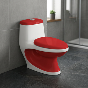 WC monobloc en céramique colorée blanc et orange, modèle économique, en promotion - Product Image 2