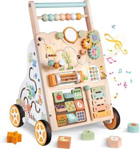 Kid Furniture Custom Natural <b>Wood</b> Learning Walking Toy Adjustable Speed & Height 10-in-1 Montessori Push <b>Walker</b> for Toddlers - Product Image 1