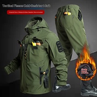 Ensemble de veste tactique thermique vintage camouflage en fibre de bambou pour homme, imperméable, doublé polaire, pour l'automne et l'hiver, vêtements de travail