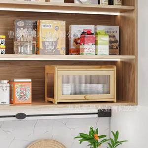Boîte à pain en bambou à un seul niveau, armoire de rangement de cuisine avec porte en acrylique pour pâtisseries et pains - Product Image 2