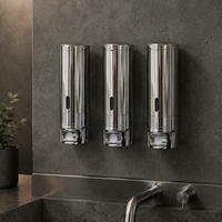 Distributeur de savon mural sans contact en ABS avec couvercle en acier inoxydable, finition chromée, design moderne, pour hôtels, 300 ml, prix usine