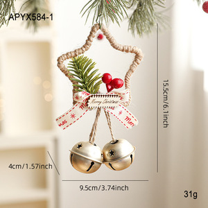 Bulk Wholesale Rustic <b>Christmas</b> Jute Star Ornaments Silver Metal Bells Xmas Tree Hanging <b>Decor</b> 15.5cm Farmhouse <b>Supplies</b> - Product Image 6