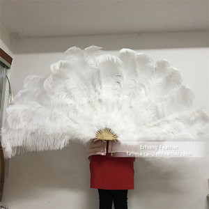 Nhà Máy Giá 18 Staves Ưa Thích Burlesque Siêu Lớn Màu Trắng Đà Điểu <span class=keywords><strong>Feather</strong></span> Dancing Fan - Product Image 2