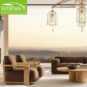 WISEMAX FURNITURE Light Luxury Outdoor Furniture Teak Wood Frame Single Sofa Waterproof Backrest Rope Sofa Set For Courtyard