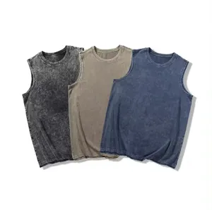 Men Oversize Casual Street Acid Washed Tank Tops Summer Fashion Distressed Custom Logo Tank Tops Cotton Street Wear Vests