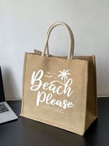 Screen Printed Jute <b>Tote</b> <b>Bag</b> with Letter Pattern Extra Large Size Shoulder Strap-for Organic Stores & Eco-Friendly Shoppers - Product Image 6