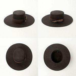 Fashion Retro British 100% Wool Flat <b>Top</b> Fedora Hat Brimmed Webbing <b>Feather</b> Decoration Winter Fedora Hats - Product Image 2