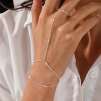 2 Warna Tersedia Emas Perak Gelang Tangan Berhias Manik-Manik, Gelang Jari Minimalis Berhias Manik Emas dengan Rantai Pergelangan Tangan Berlapis Ganda untuk Wanita