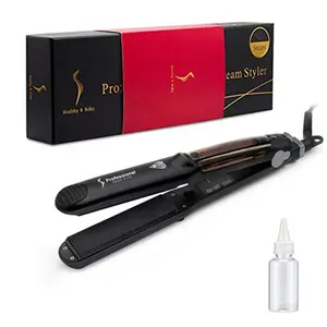 2 In 1 Keriting dan Meluruskan Uap Datar Besi Profesional Uap Pelurus Rambut Salon Styler Turmalin Flat Iron