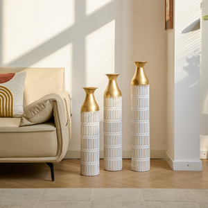 Set di 3 vasi da terra in metallo bianco e oro, decorazioni per la casa, 24 pollici, 28,7 pollici, 33,5 pollici - Product Image 5