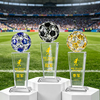 Trophée de football personnalisé en cristal, récompense pour champion de compétition sportive, souvenir, football sculpté en 3D, bleu vif, cadeau