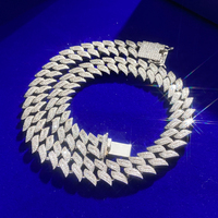 Collier Hip Hop en Bijoux Fins Plaqué Rhodium avec Zircon Cubique Chaîne à Maillons Cubains Glacée 16MM Miami Baguette CZ Collier Cubain Unisexe