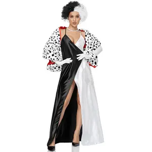 Halloween Cruella Dalmatian cosplay play black and white Devil Witch Cruella uniform stage show costume