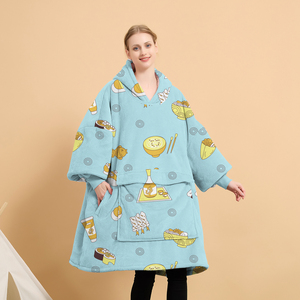 Poliéster Adulto Suave Sherpa Usable Fuzzy Fleece Manta Sudadera con capucha Sudadera de gran tamaño Sudadera con capucha Manta con bolsillos - Product Image 1