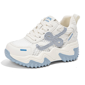 Baskets décontractées à semelle épaisse en maille pour femmes, style coréen, polyvalentes, avec strass, nouvelle collection Printemps-Été 2026 - Product Image 3