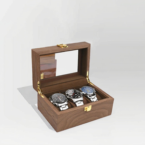 Boîte de rangement pour montres en bois rectangulaire moderne HS avec design pliable, organiseur élégant pour accessoires vestimentaires, pour plusieurs montres - Product Image 2