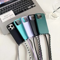 Étui en silicone antichoc avec cordon tour de cou personnalisable pour iPhone 17/16/15/14/13 Pro/Max/12/12mini/7/8 Plus