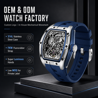 20PCS OEM Skeleton Stainless Steel Mechanical Watch Men Silicone Custom Case Logo Luxury Automatic 3ATM Sport Wristwatch