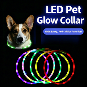LED 충전식 야광 개목걸이 USB 충전 플라스틱 실리콘 소재 견고한 모던 디자인 대형/중형/소형견용 - Product Image 1
