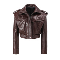 Nouvelle veste en cuir pour femme, style blouson court, en cuir d'agneau véritable grainé, à porter sur l'épaule, idéale pour les soirées