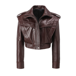 Nuova <span class=keywords><strong>Giacca</strong></span> in Vera Pelle di Pecora con Grana Goffrata, <span class=keywords><strong>Oversize</strong></span>, Stile Blouson Corto da Donna per Feste - Product Image 1