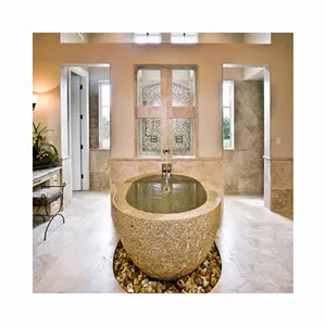 आधुनिक घर में इस्तेमाल किया प्राकृतिक पत्थर नक्काशीदार ठोस फ्रीस्टैंडिंग ग्रेनाइट संगमरमर बाथटब कीमत
