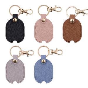 PU Leather Embossed Durable Oval <b>Key</b> Protector Car <b>Key</b> Loop Replacement <b>Key</b> Sleeve Keychain Bag Car Pendant - Product Image 1