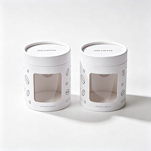 Boîte cylindrique minimaliste en kraft avec fenêtre transparente personnalisée, tube en papier rond pour emballage quotidien de grains de café - Product Image 1