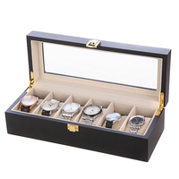 Boîte à montres en bois noir mat, 6, 10, 12, 20 emplacements, boîte de présentation pour collection de montres avec dessus en verre, logo personnalisé