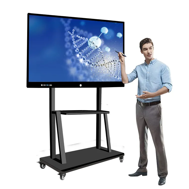 55 65 75 86 Inch 4K Smart Touch Board Mobiele Stand Android/Windows Interactieve Flat Panel Voor School Klassikaal Onderwijs