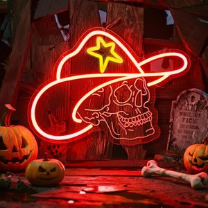 Skull LED neon cowboy hat Halloween decoration light USB powered indoor shop window ambient light indicator <b>sign</b> 5V 12V - Product Image 6