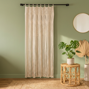 Rideau en macramé bohème fait main et personnalisable, teint en fil, motif vague, octogonal, occultant total, pour porte ou plafond, idéal comme toile de fond de mariage - Product Image 2