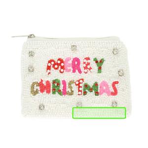 Vente chaude femmes Vintage perlé noël brodé porte-monnaie à la main perles colorées fermeture à glissière dernière conception de mode - Product Image 3