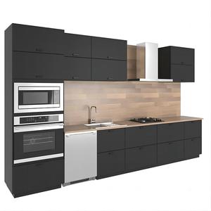 KEJIA Cheap Simple Small Kitchen Design Modern Kitchen Complete Set Black Color PET Melamine Kitchen Cabinets