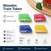 Jetons de train en bois personnalisés pour jeux de société - 4 couleurs, écologiques, durables, boîte cadeau, designs personnalisés pour le jeu éducatif des enfants