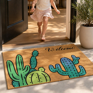 Paillasson Shuming en imitation fibre de coco, motif cactus, 18x30 pouces, pour intérieur et extérieur - Product Image 1