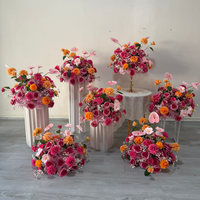 Chemin de table en fleurs artificielles rose et orange, centres de table originaux pour mariage, boules de soie rose vif, ensembles de décoration pour fête de mariage