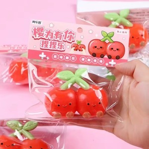 Jouet Squishy Cerise Rouge Kawaii - 6cm, Anti-stress Adhésif, Cadeau Créatif pour Enfants et Adultes, Vente en Gros de Squishies Fruits - Product Image 1