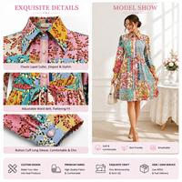Robe chemise mini pour femme, style décontracté et festif, à col, manches longues, motif floral à pois, patchwork color block, avec ceinture à nouer, ODM