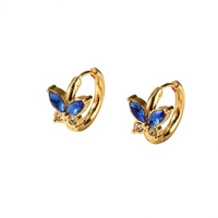 Boucles d'oreilles créoles tendance papillon bleu avec détails en zircon cubique étincelant, idée cadeau pour femme, vente en gros, bijoux personnalisés