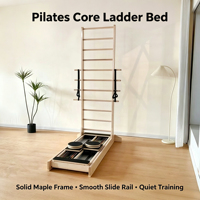 Reformer Pilates en aluminium à cadre imitation bois, avec lit à rail fixe, modèle MZ-reformer, pour usage domestique, accessoires complets, pour l'équilibre corporel