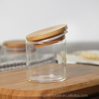 Petit pot à bougie en verre transparent de 30 ml et 50 ml avec couvercle en bois de bambou, petit pot en verre avec couvercle en bambou